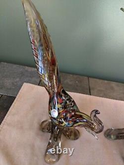 Rare Authentic 2 Murano Italy Multi Colored Hand Blown Glass Birds Of Paradise
