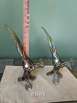 Rare Authentic 2 Murano Italy Multi Colored Hand Blown Glass Birds Of Paradise