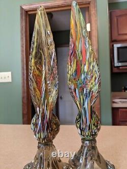 Rare Authentic 2 Murano Italy Multi Colored Hand Blown Glass Birds Of Paradise