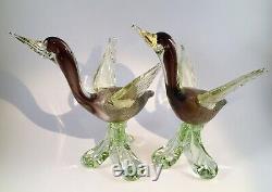 Rare Beautiful Pair Of Murano Hand Blown Art Glass Duck Geese In Flight