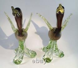 Rare Beautiful Pair Of Murano Hand Blown Art Glass Duck Geese In Flight