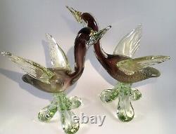 Rare Beautiful Pair Of Murano Hand Blown Art Glass Duck Geese In Flight