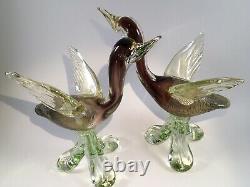 Rare Beautiful Pair Of Murano Hand Blown Art Glass Duck Geese In Flight