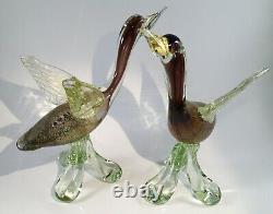 Rare Beautiful Pair Of Murano Hand Blown Art Glass Duck Geese In Flight