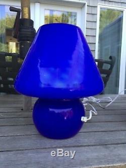 Rare Cobalt Blue Vintage Italian Murano Mushroom Glass Lamp New Old Stock Venini