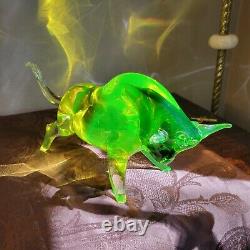 Rare Electric Green Murano Glass Bull LARGE Rare Uranium Glass Hand Blown