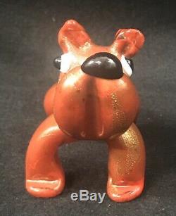 Rare Ferro Toso & Ercole Barovier Glass Bulldog Red Gold Foil Label Murano 1930s