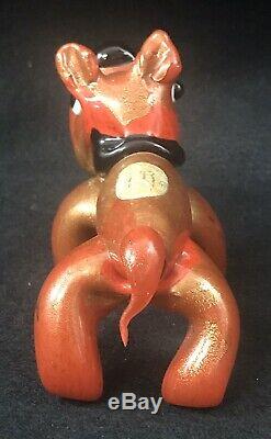 Rare Ferro Toso & Ercole Barovier Glass Bulldog Red Gold Foil Label Murano 1930s