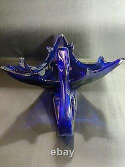 Rare Find! 1920's Large Blue Cobalt Art Glass Swan Dish, Hand Blown Murano