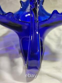 Rare Find! 1920's Large Blue Cobalt Art Glass Swan Dish, Hand Blown Murano