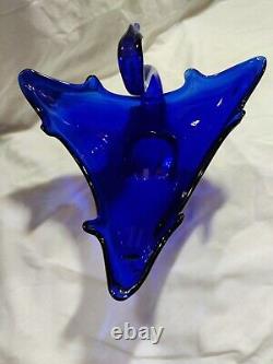 Rare Find! 1920's Large Blue Cobalt Art Glass Swan Dish, Hand Blown Murano