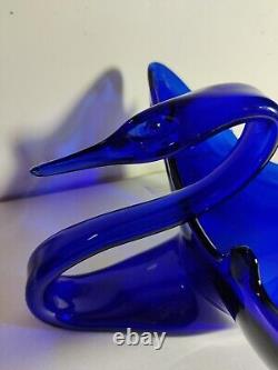 Rare Find! 1920's Large Blue Cobalt Art Glass Swan Dish, Hand Blown Murano