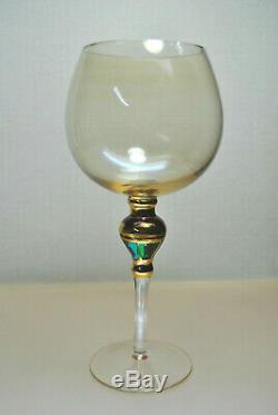 Rare Gorgeous Set Of (9) Gold Murano Hand Blown Balloon Style Wine Glasses Italy