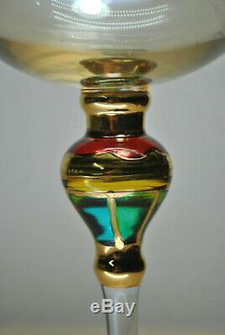 Rare Gorgeous Set Of (9) Gold Murano Hand Blown Balloon Style Wine Glasses Italy