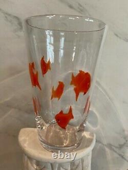 Rare Hand Blown Crate & Barrel Goldfish Koi Murano Style Glass Tumbler 4 Set