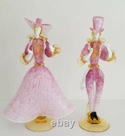 Rare LARGE Vtg Formia MURANO Pink Man & Woman Dancers Excellent H 15