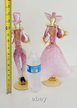 Rare LARGE Vtg Formia MURANO Pink Man & Woman Dancers Excellent H 15