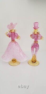 Rare LARGE Vtg Formia MURANO Pink Man & Woman Dancers Excellent H 15