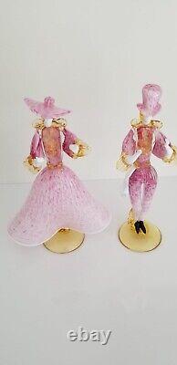 Rare LARGE Vtg Formia MURANO Pink Man & Woman Dancers Excellent H 15