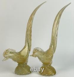 Rare Large 16 Vintage 1950's Archimede Seguso Gold Murano Glass Pheasant Birds
