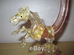 Rare Large Barovier Toso Salviati Horse Cornucopia Vase Pink Gold Venetian Glass