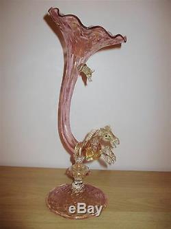 Rare Large Barovier Toso Salviati Horse Cornucopia Vase Pink Gold Venetian Glass