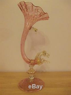 Rare Large Barovier Toso Salviati Horse Cornucopia Vase Pink Gold Venetian Glass