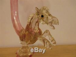 Rare Large Barovier Toso Salviati Horse Cornucopia Vase Pink Gold Venetian Glass