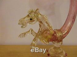 Rare Large Barovier Toso Salviati Horse Cornucopia Vase Pink Gold Venetian Glass