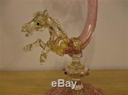 Rare Large Barovier Toso Salviati Horse Cornucopia Vase Pink Gold Venetian Glass