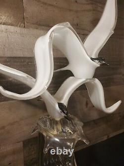 Rare Luigi Mellara Large Murano Glass Seagulls On Crest 3 Piece 29 Sculpture
