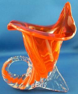 Rare MURANO Italy 1950s ART GLASS Handcrafted CORNUCOPIA Vase VG Vintage