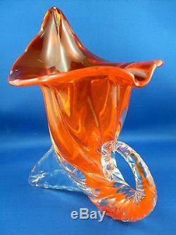 Rare MURANO Italy 1950s ART GLASS Handcrafted CORNUCOPIA Vase VG Vintage