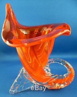 Rare MURANO Italy 1950s ART GLASS Handcrafted CORNUCOPIA Vase VG Vintage