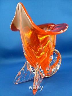 Rare MURANO Italy 1950s ART GLASS Handcrafted CORNUCOPIA Vase VG Vintage