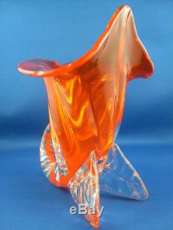 Rare MURANO Italy 1950s ART GLASS Handcrafted CORNUCOPIA Vase VG Vintage