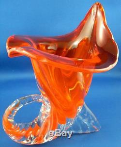 Rare MURANO Italy 1950s ART GLASS Handcrafted CORNUCOPIA Vase VG Vintage