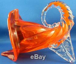 Rare MURANO Italy 1950s ART GLASS Handcrafted CORNUCOPIA Vase VG Vintage