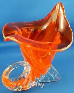 Rare MURANO Italy 1950s ART GLASS Handcrafted CORNUCOPIA Vase VG Vintage