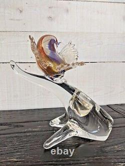 Rare Mid Century Murano Bird on Branch Glass Art 792