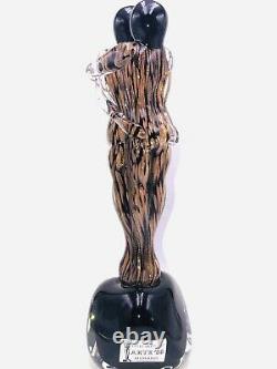 Rare Murano Embraced Lovers Signed Glass Figurine Sculpture Copper / Black