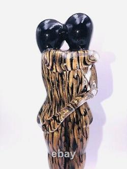 Rare Murano Embraced Lovers Signed Glass Figurine Sculpture Copper / Black