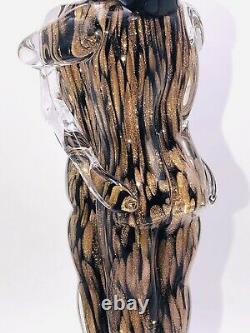 Rare Murano Embraced Lovers Signed Glass Figurine Sculpture Copper / Black