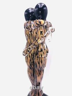 Rare Murano Embraced Lovers Signed Glass Figurine Sculpture Copper / Black