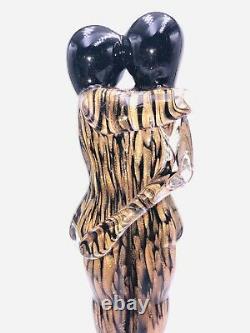 Rare Murano Embraced Lovers Signed Glass Figurine Sculpture Copper / Black