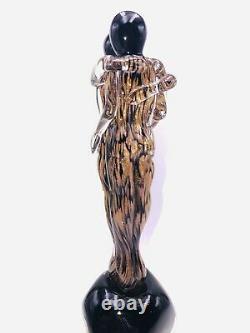 Rare Murano Embraced Lovers Signed Glass Figurine Sculpture Copper / Black