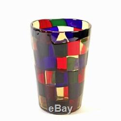 Rare Murano Fulvio Bianconi Venini Pezzato Patchwork Cylinder Art Glass Vase