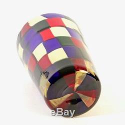 Rare Murano Fulvio Bianconi Venini Pezzato Patchwork Cylinder Art Glass Vase