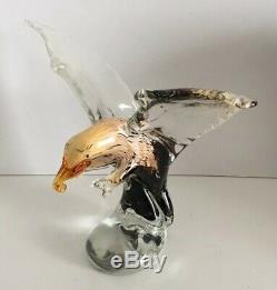 Rare Murano Hand Blown Art Glass Bald Eagle Figurine Sculpture Open Wings