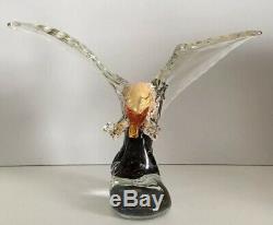 Rare Murano Hand Blown Art Glass Bald Eagle Figurine Sculpture Open Wings